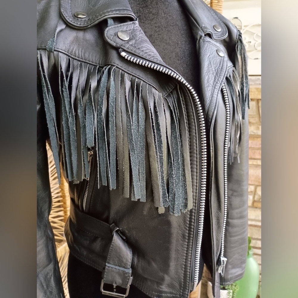 Vintage Fureal Ltd. Women's Leathers Fringe Leather Jacket - Black_10 - Picture 2 of 9
